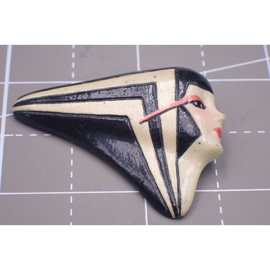 Vintage Art Deco Design Ceramic Hand-Painted Flapper Girl Triangles Signed P 198 48$
